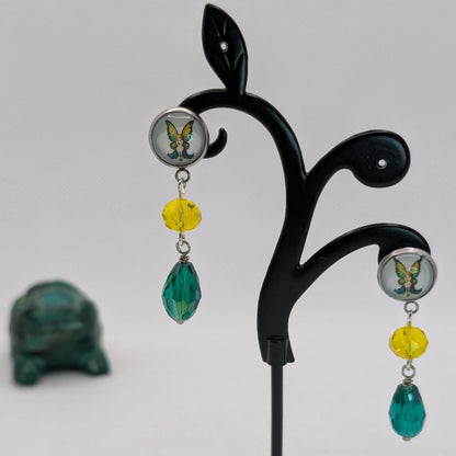 ✨Faeffigies✨ | Fairy Portrait & Faceted Glass Drop Earrings