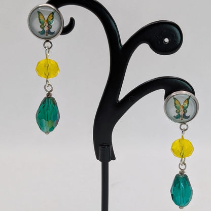 ✨Faeffigies✨ | Fairy Portrait & Faceted Glass Drop Earrings