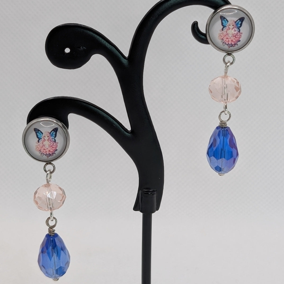 ✨Faeffigies✨ | Fairy Portrait & Faceted Glass Drop Earrings