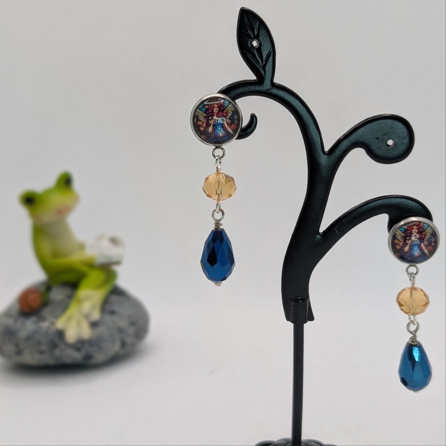 ✨Faeffigies✨ | Fairy Portrait & Faceted Glass Drop Earrings