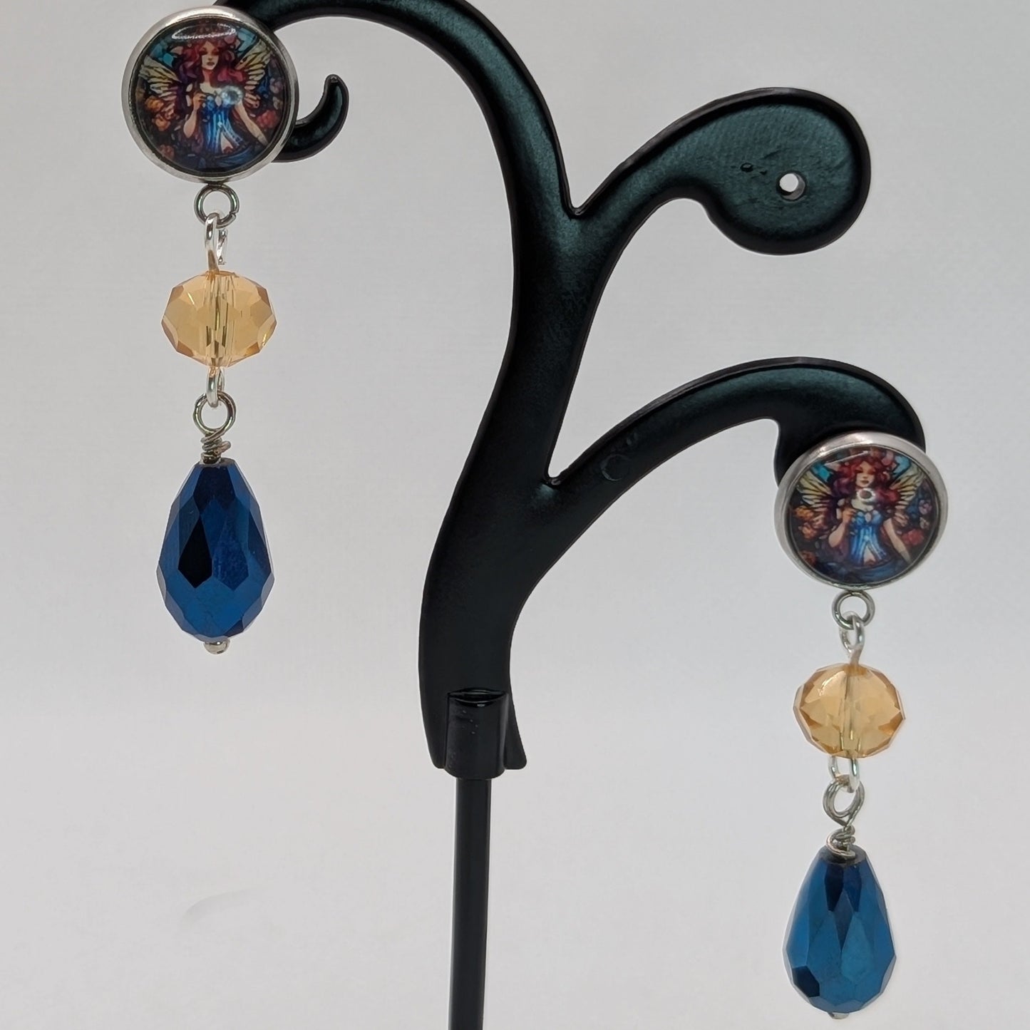 ✨Faeffigies✨ | Fairy Portrait & Faceted Glass Drop Earrings