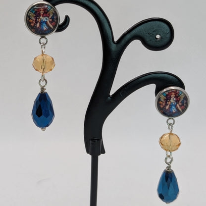 ✨Faeffigies✨ | Fairy Portrait & Faceted Glass Drop Earrings