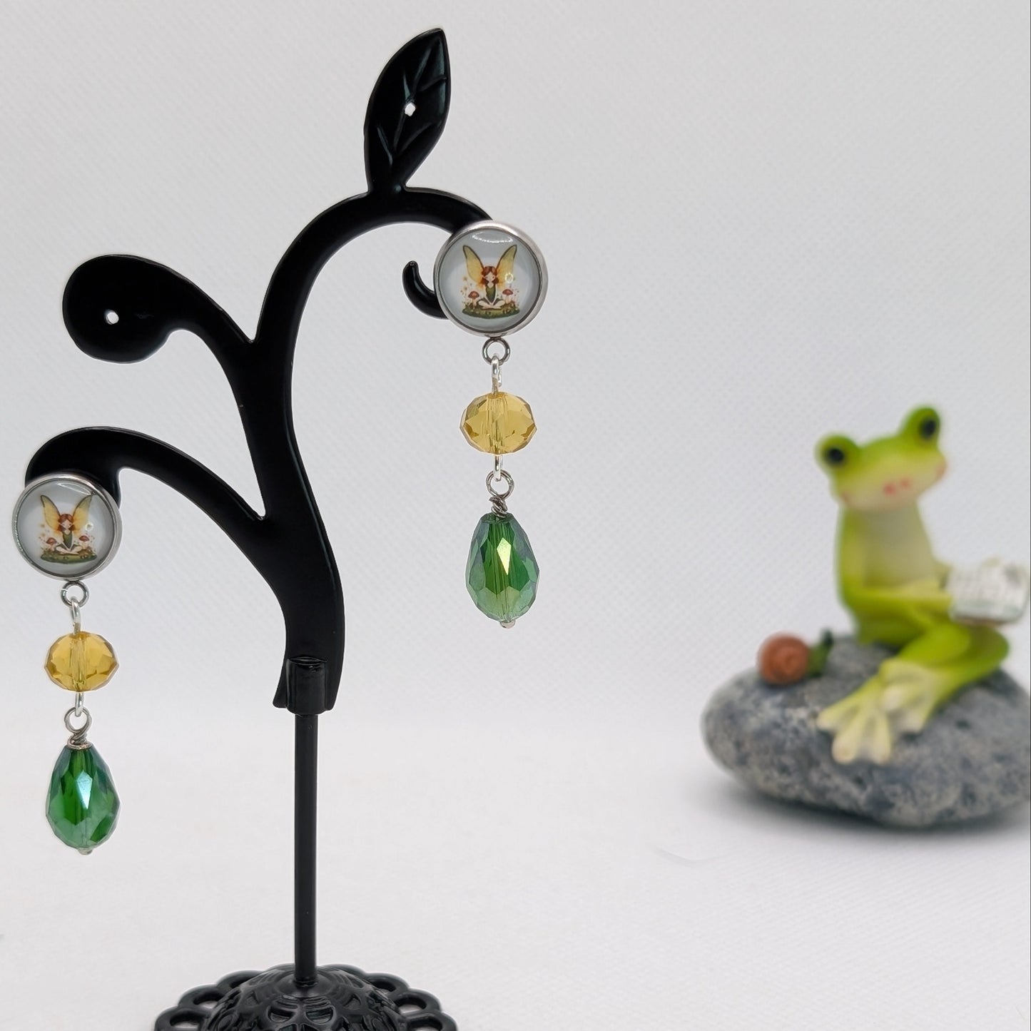 ✨Faeffigies✨ | Fairy Portrait & Faceted Glass Drop Earrings
