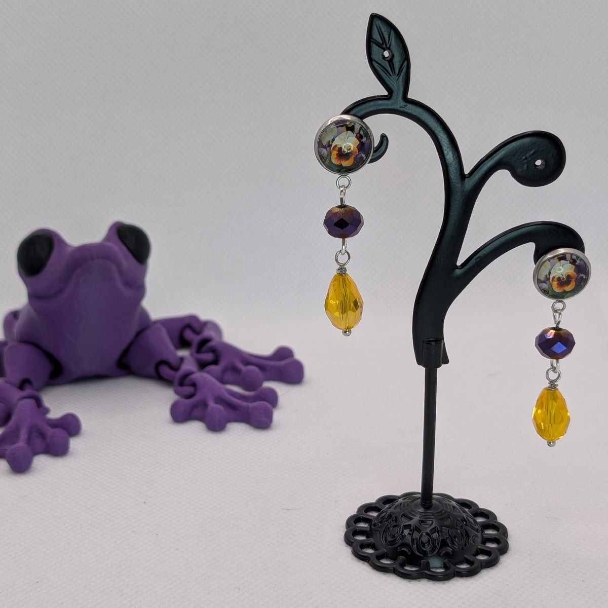 ✨Floriatures✨ | Botanical Portrait Floral Glass Drop Earrings