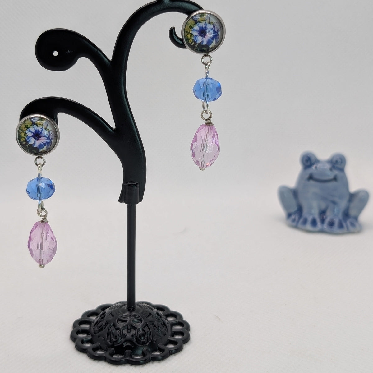 ✨Floriatures✨ | Botanical Portrait Floral Glass Drop Earrings