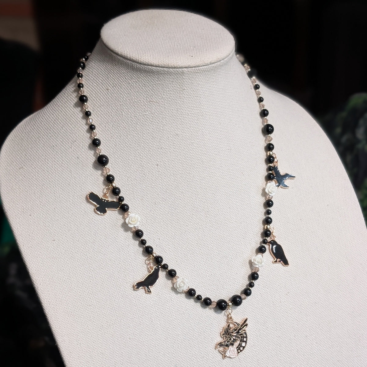 ✨Ravenant✨ | Onyx Raven & White Rose Gothic Necklace