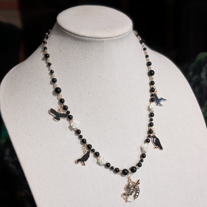 ✨Ravenant✨ | Onyx Raven & White Rose Gothic Necklace