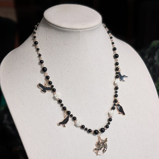 ✨Ravenant✨ | Onyx Raven & White Rose Gothic Necklace