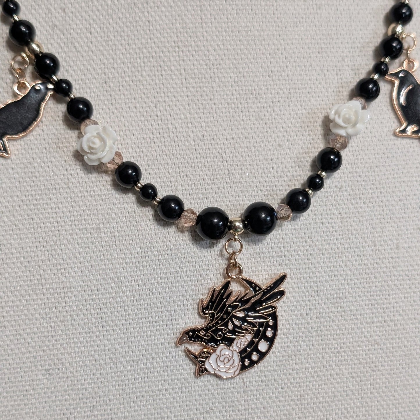 ✨Ravenant✨ | Onyx Raven & White Rose Gothic Necklace