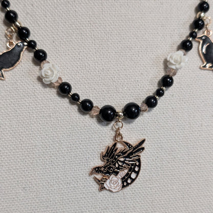 ✨Ravenant✨ | Onyx Raven & White Rose Gothic Necklace