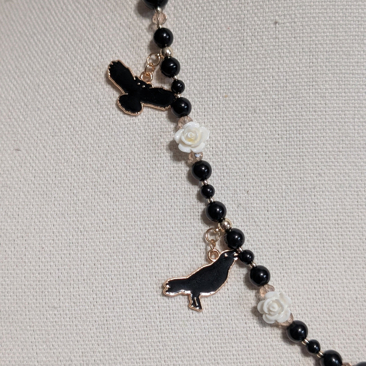 ✨Ravenant✨ | Onyx Raven & White Rose Gothic Necklace