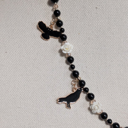 ✨Ravenant✨ | Onyx Raven & White Rose Gothic Necklace
