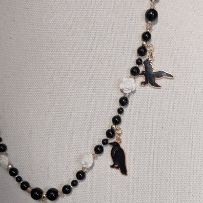 ✨Ravenant✨ | Onyx Raven & White Rose Gothic Necklace