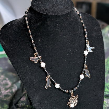 ✨Ravenant✨ | Onyx Raven & White Rose Gothic Necklace
