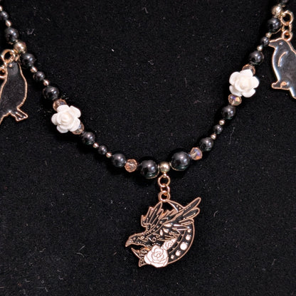 ✨Ravenant✨ | Onyx Raven & White Rose Gothic Necklace
