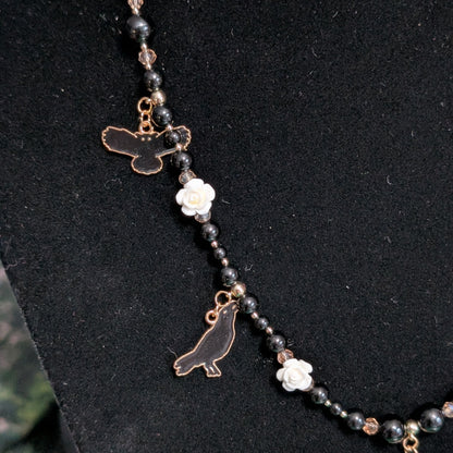 ✨Ravenant✨ | Onyx Raven & White Rose Gothic Necklace