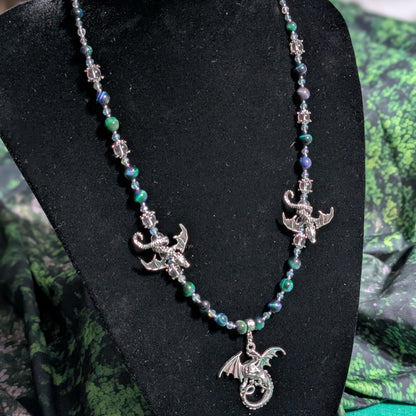 ✨Scaleguard✨ | Green Tiger’s Eye & Silver Dragon Gemstone Necklace