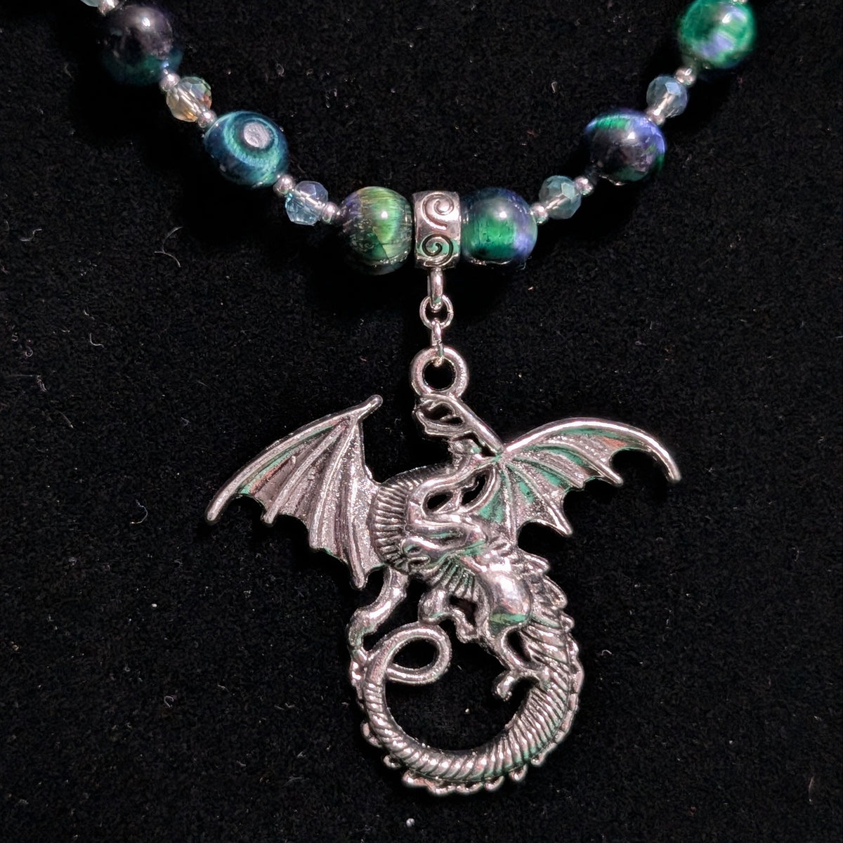 ✨Scaleguard✨ | Green Tiger’s Eye & Silver Dragon Gemstone Necklace