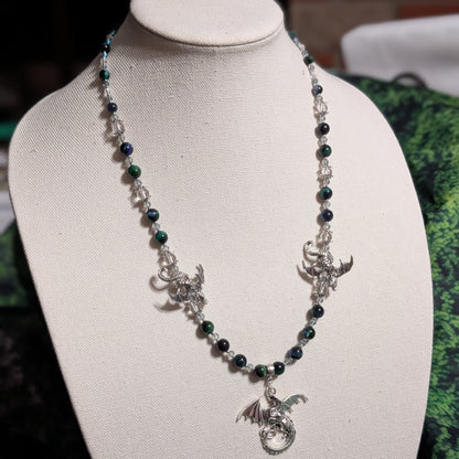 ✨Scaleguard✨ | Green Tiger’s Eye & Silver Dragon Gemstone Necklace