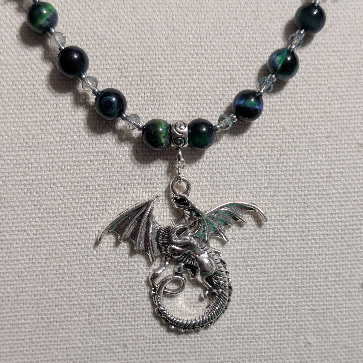 ✨Scaleguard✨ | Green Tiger’s Eye & Silver Dragon Gemstone Necklace