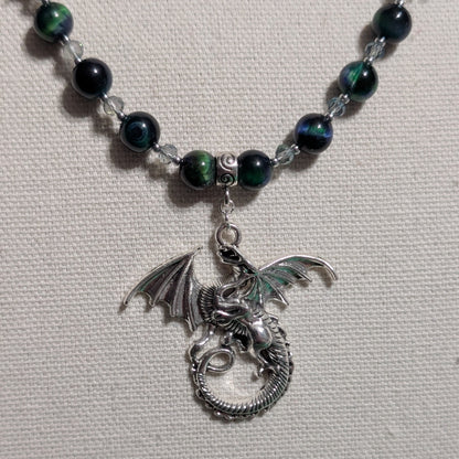 ✨Scaleguard✨ | Green Tiger’s Eye & Silver Dragon Gemstone Necklace