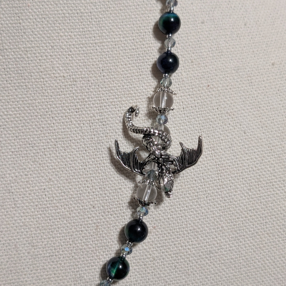 ✨Scaleguard✨ | Green Tiger’s Eye & Silver Dragon Gemstone Necklace