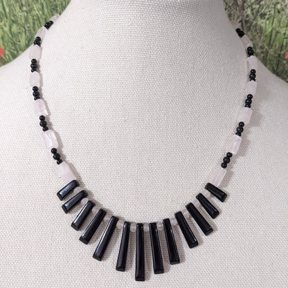 ✨Pink Noire✨| Rose Quartz & Onyx Fan Necklace