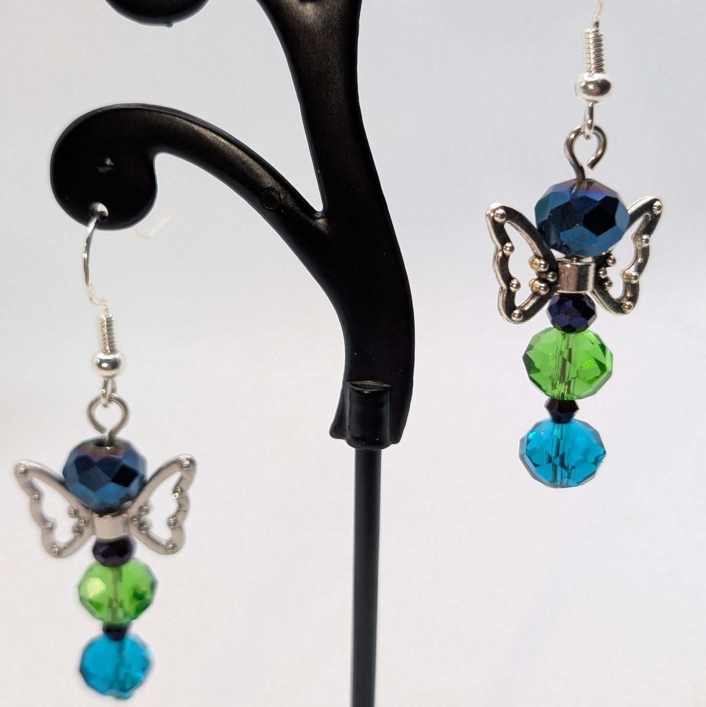 ✨The Fluttercourt✨| Colorful Glass Fairy Earrings with Silver Outline Wings — Multiple Variations