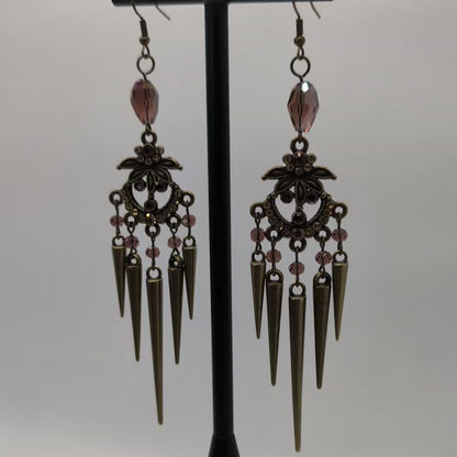 ✨The Thorneliers✨ | Bronze Rhinestone Chandelier Spike Statement Earrings